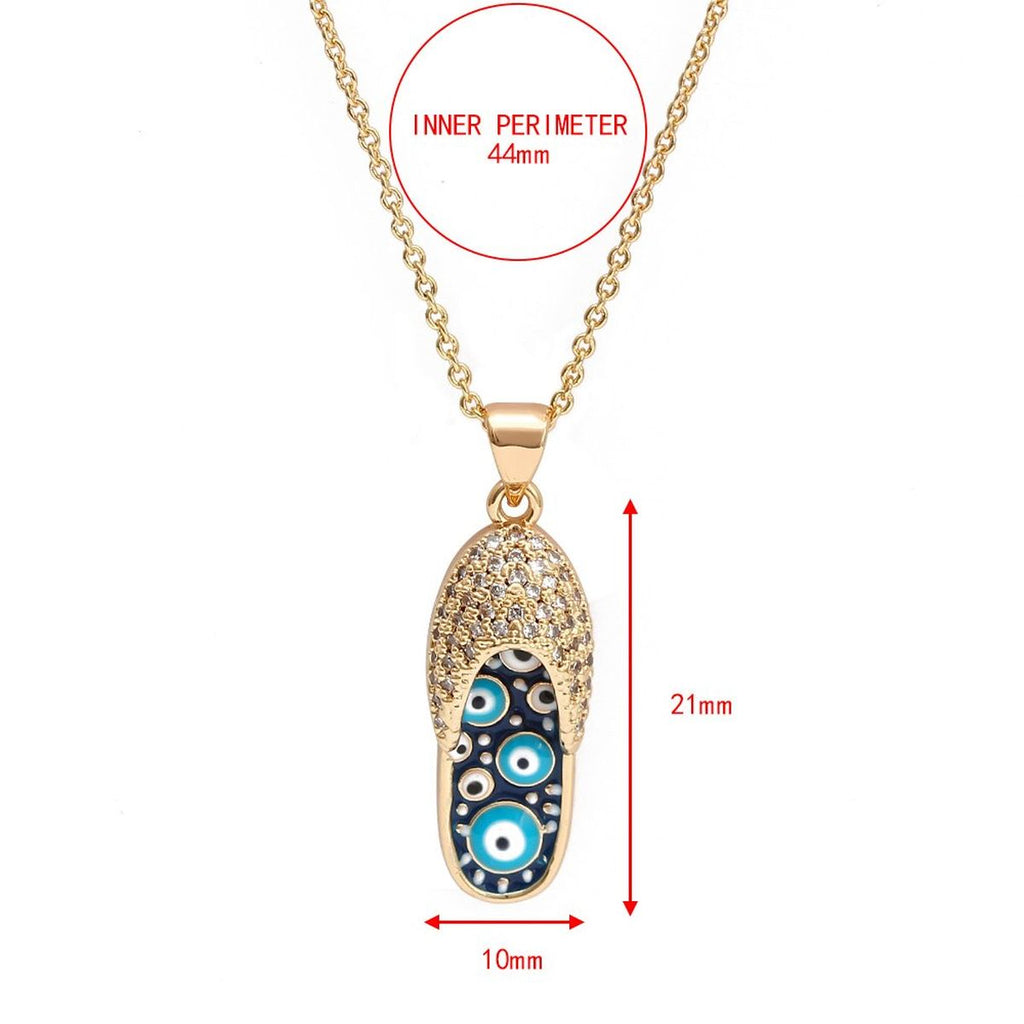 Evil Eye Flip Flops Footwear Gold Blue CZ Necklace Pendant Chain Bulk
