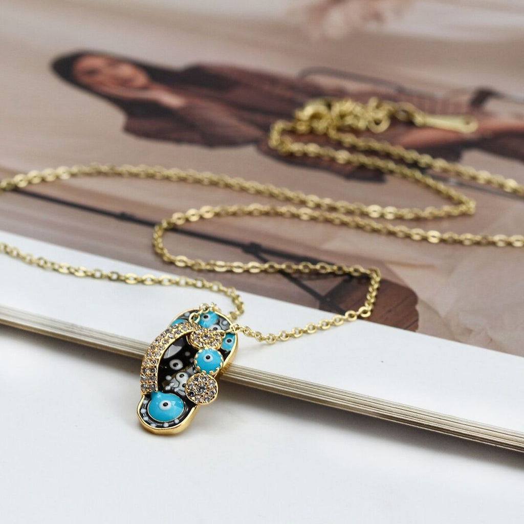 Evil Eye Flip Flops Footwear Gold Blue CZ Necklace Pendant Chain Bulk