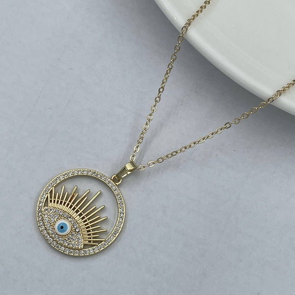 Evil Eye Eyelashes Gold Copper CZ Enamel Necklace Pendant Chain Bulk Main image