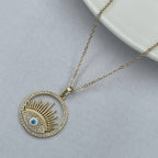 Evil Eye Eyelashes Gold Copper CZ Enamel Necklace Pendant Chain Bulk