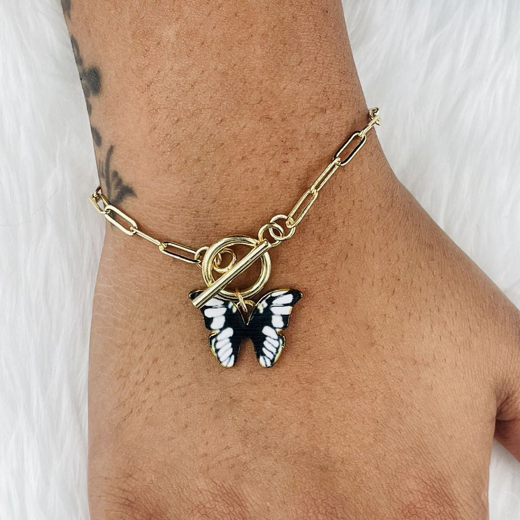 Copper Black Gold Butterfly Charms Chain Link Bracelet Girls Bulk