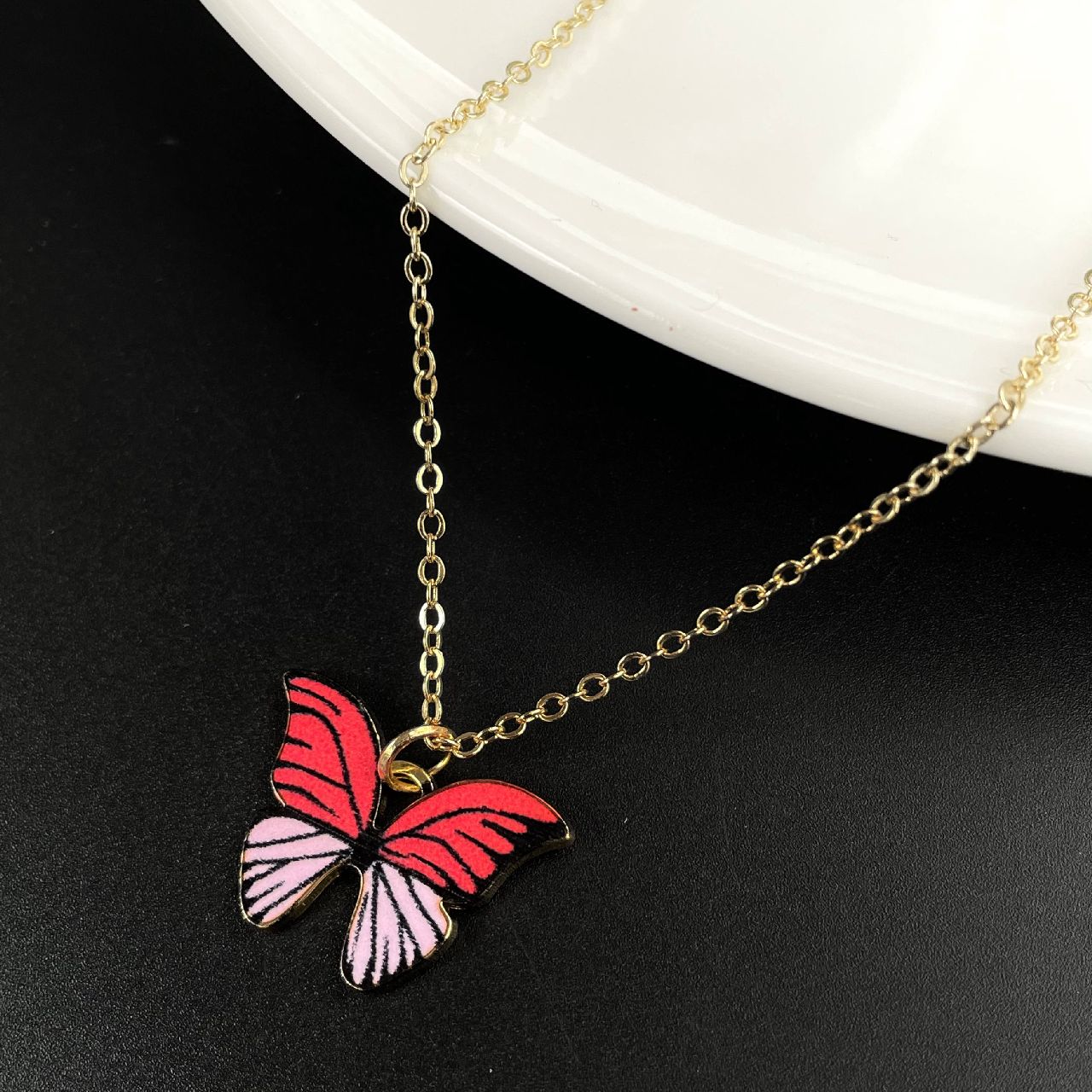 Brass With Red Pink Gold Butterfly Pendant For Women Girls Bulk Main image