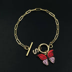 Copper American Diamonds White Red Gold Alphabet Initial Customized Letter Butterfly Charms Chain Link Bracelet For Women Girls