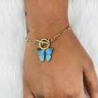 Copper CZ Gold Blue Butterfly Charms Chain Link Bracelet Girls Bulk