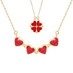 Clover Stainless Steel Cubic Zirconia Magnet Openable Necklace Pendant Chain Women Black Red