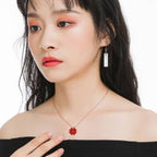 Clover Stainless Steel Cubic Zirconia Magnet Openable Necklace Pendant Chain Women Black Red