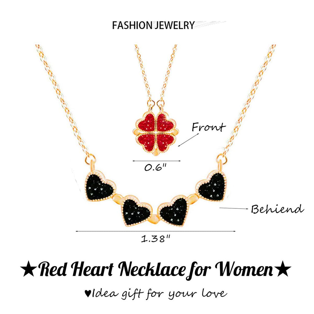 Clover Stainless Steel Cubic Zirconia Magnet Openable Necklace Pendant Chain Women Black Red