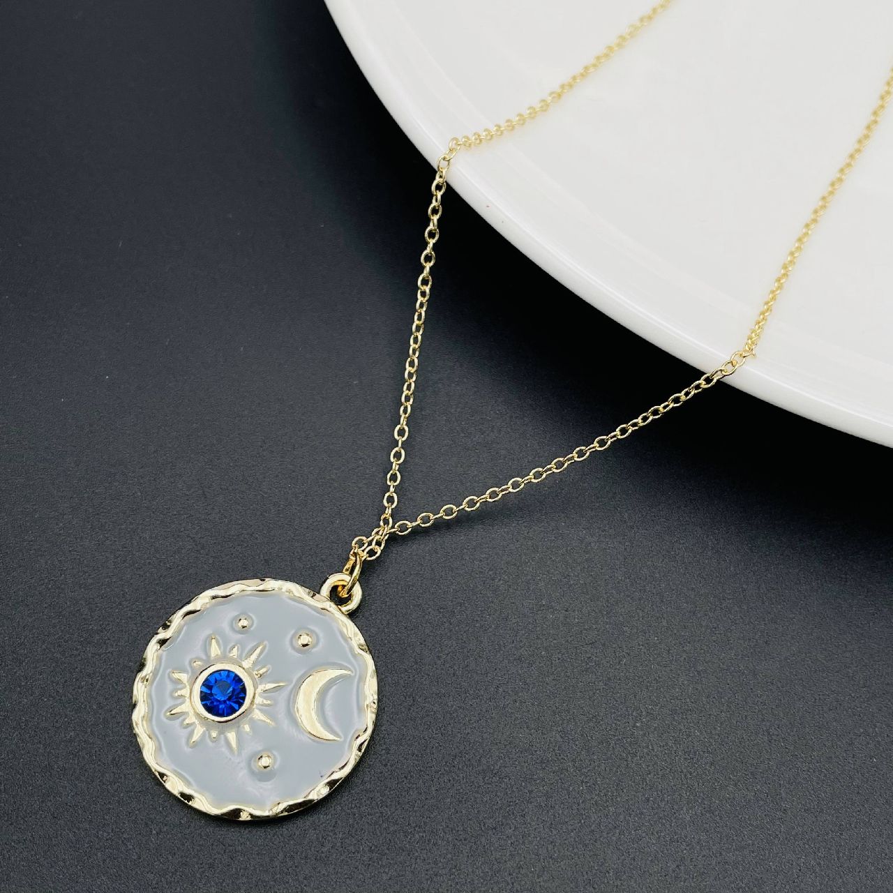 Brass With Pearls Enamel Grey Gold Blue Gold Sun Pendant Girls Bulk
