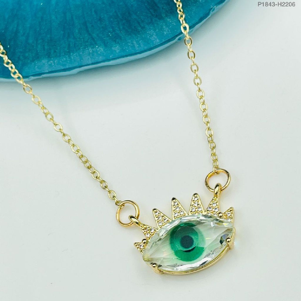 Evil Eye Eyelash Glass CZ Copper Necklace Pendant Chain Bulk