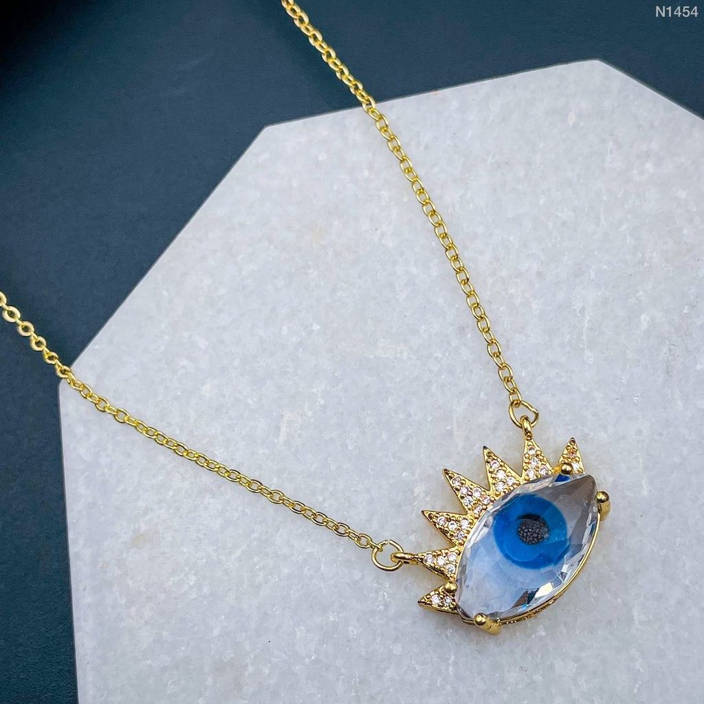 Evil Eye Eyelash Glass CZ Copper Necklace Pendant Chain Bulk
