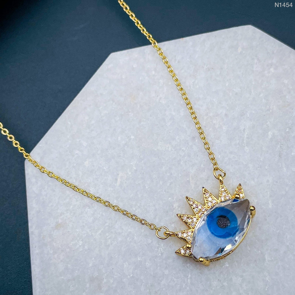 Evil Eye Eyelash Glass CZ Copper Necklace Pendant Chain Bulk