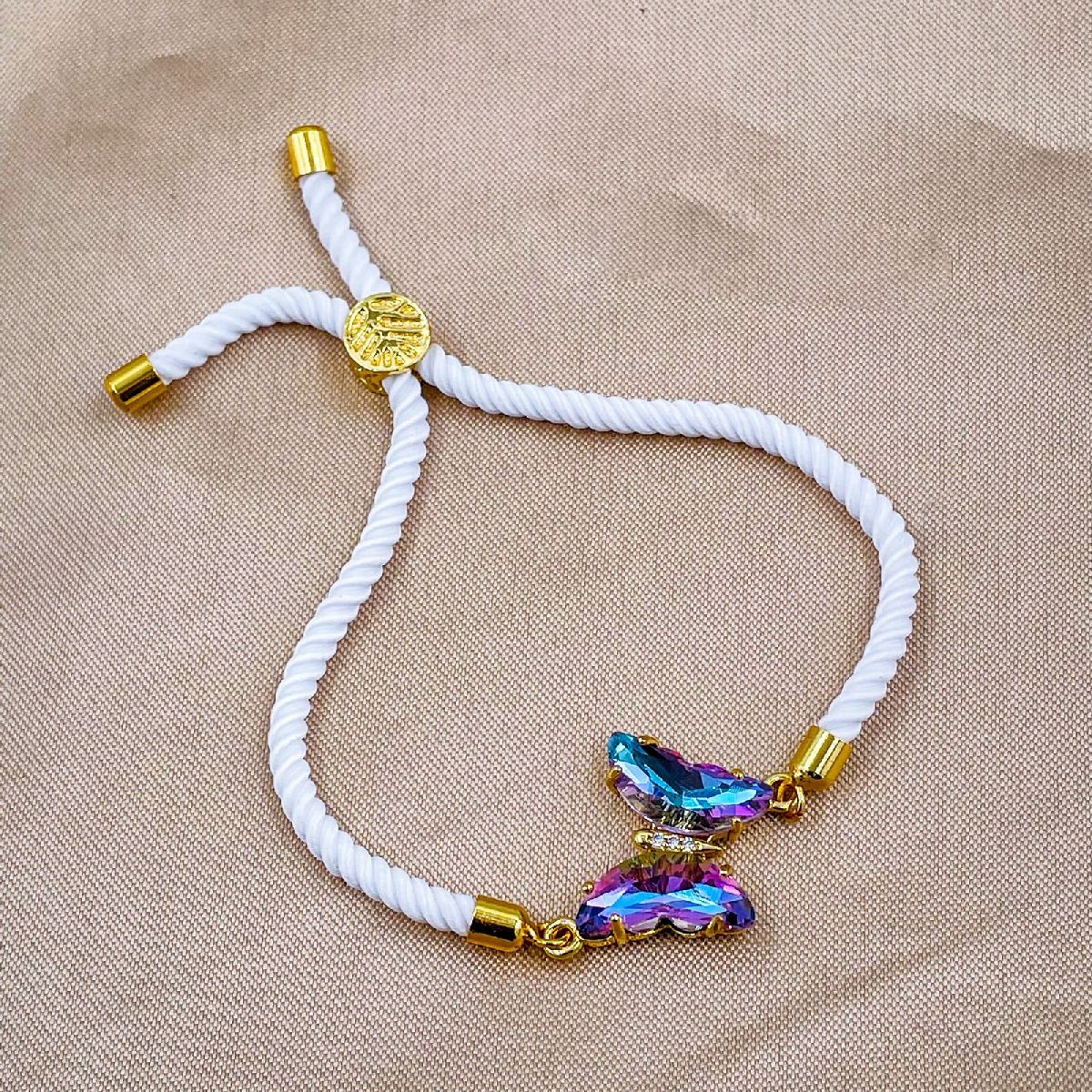 Butterfly Copper Blue Purple White Crystal Thread Slider Bracelet Bulk Main image