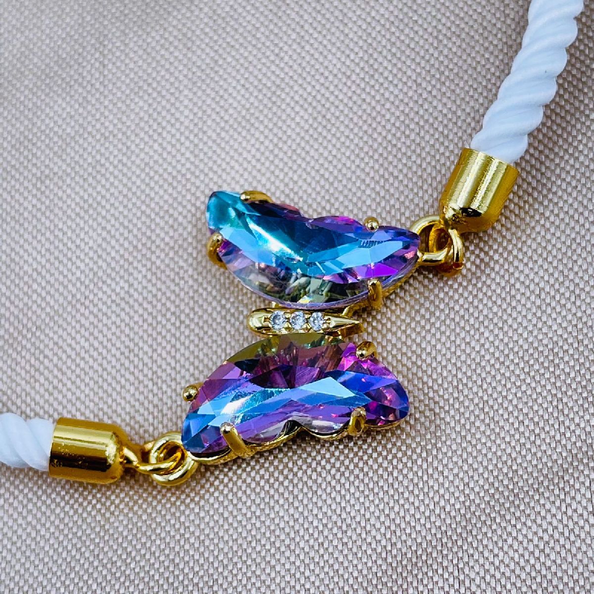 Butterfly Copper Blue Purple White Crystal Thread Slider Bracelet Bulk