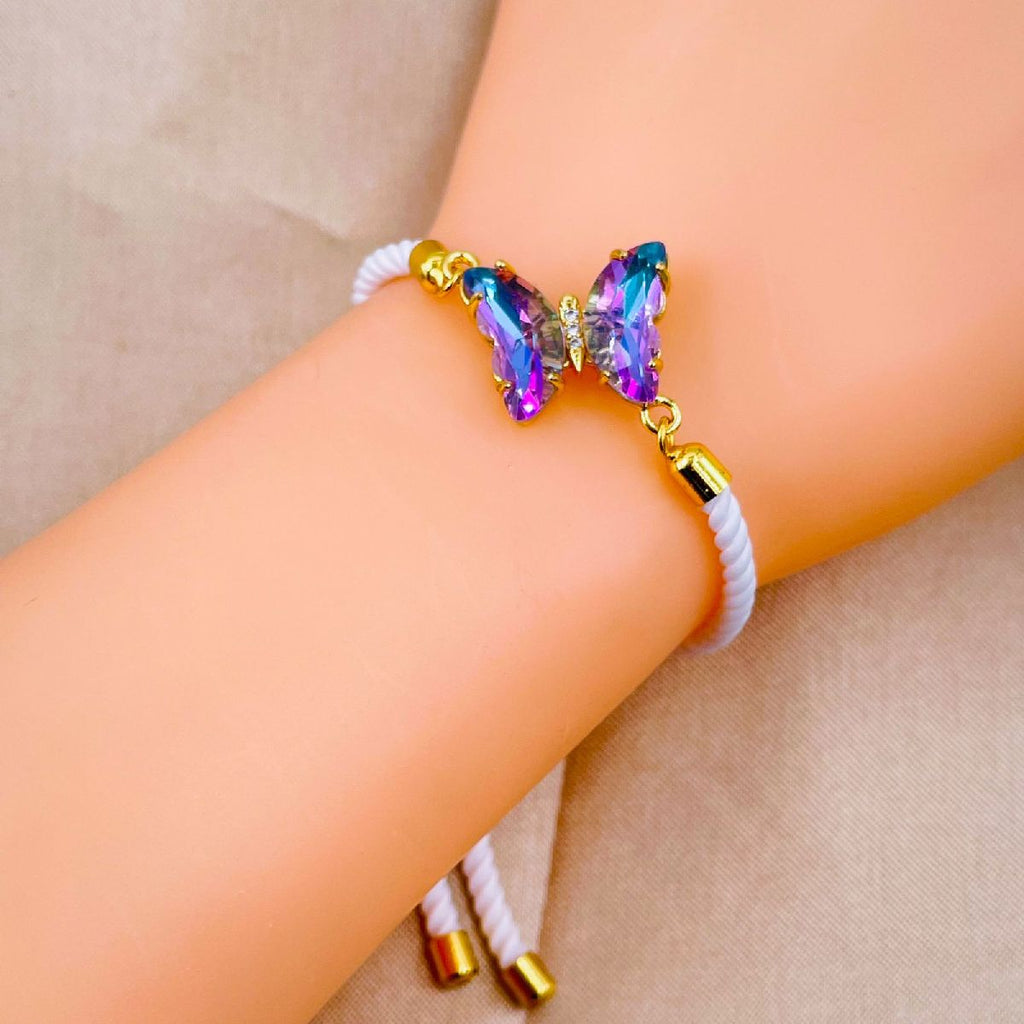 Butterfly Copper Blue Purple White Crystal Thread Slider Bracelet Bulk