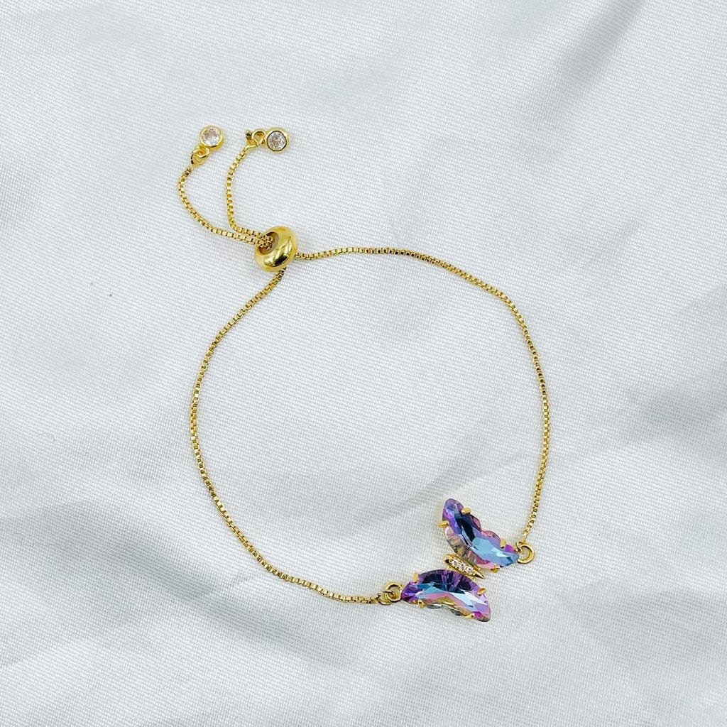 Copper Crystal Gold Purple Butterfly Adjustable Slider Bracelet Bulk