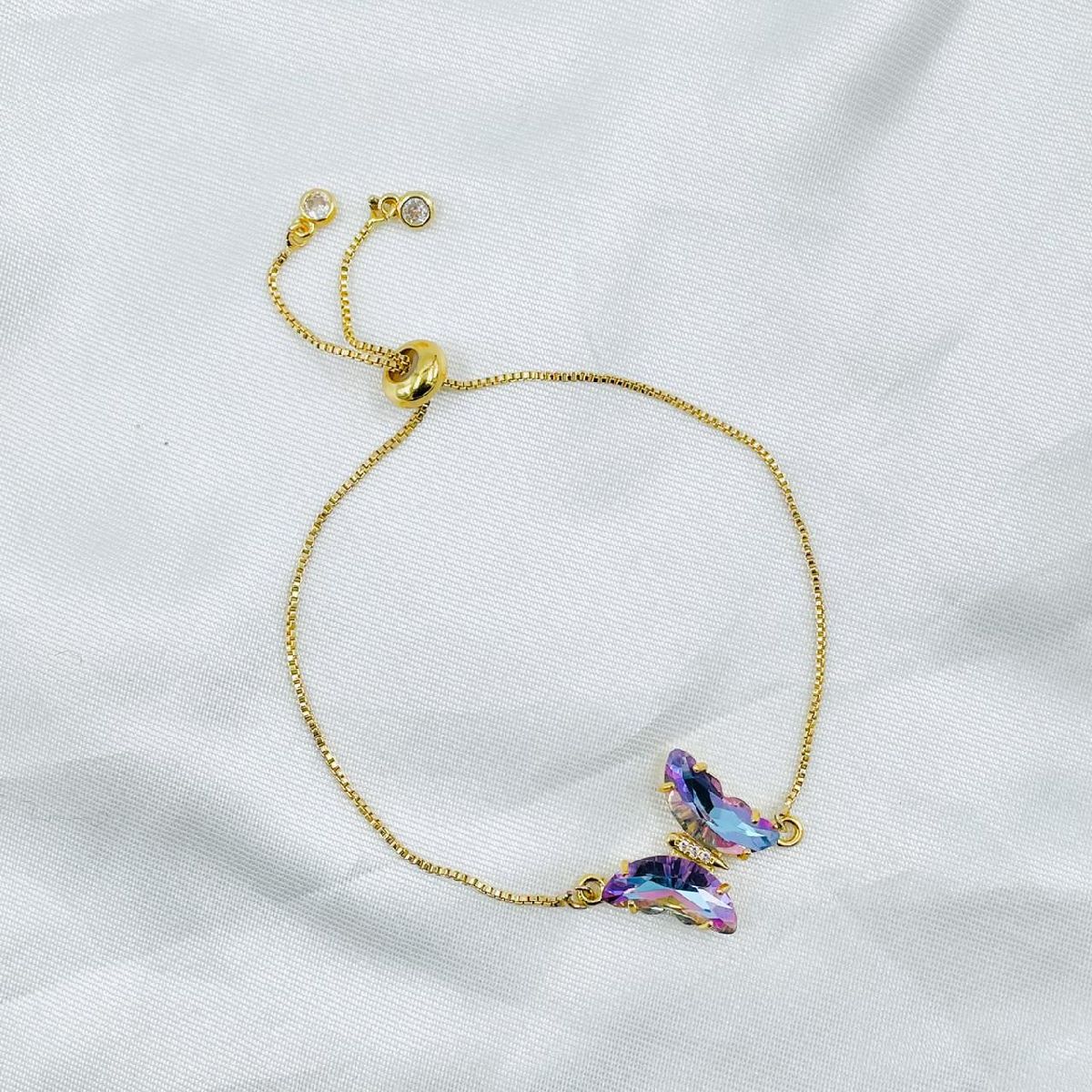 Copper Crystal Gold Purple Butterfly Adjustable Slider Bracelet Bulk