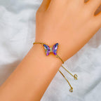 Copper Crystal Gold Purple Butterfly Adjustable Slider Bracelet Bulk