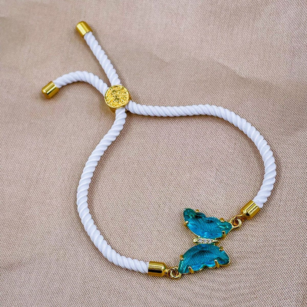 Butterfly Turkish Green White Crystal Thread Slider Bracelet Bulk