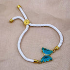 Butterfly Turkish Green White Crystal Thread Slider Bracelet Bulk