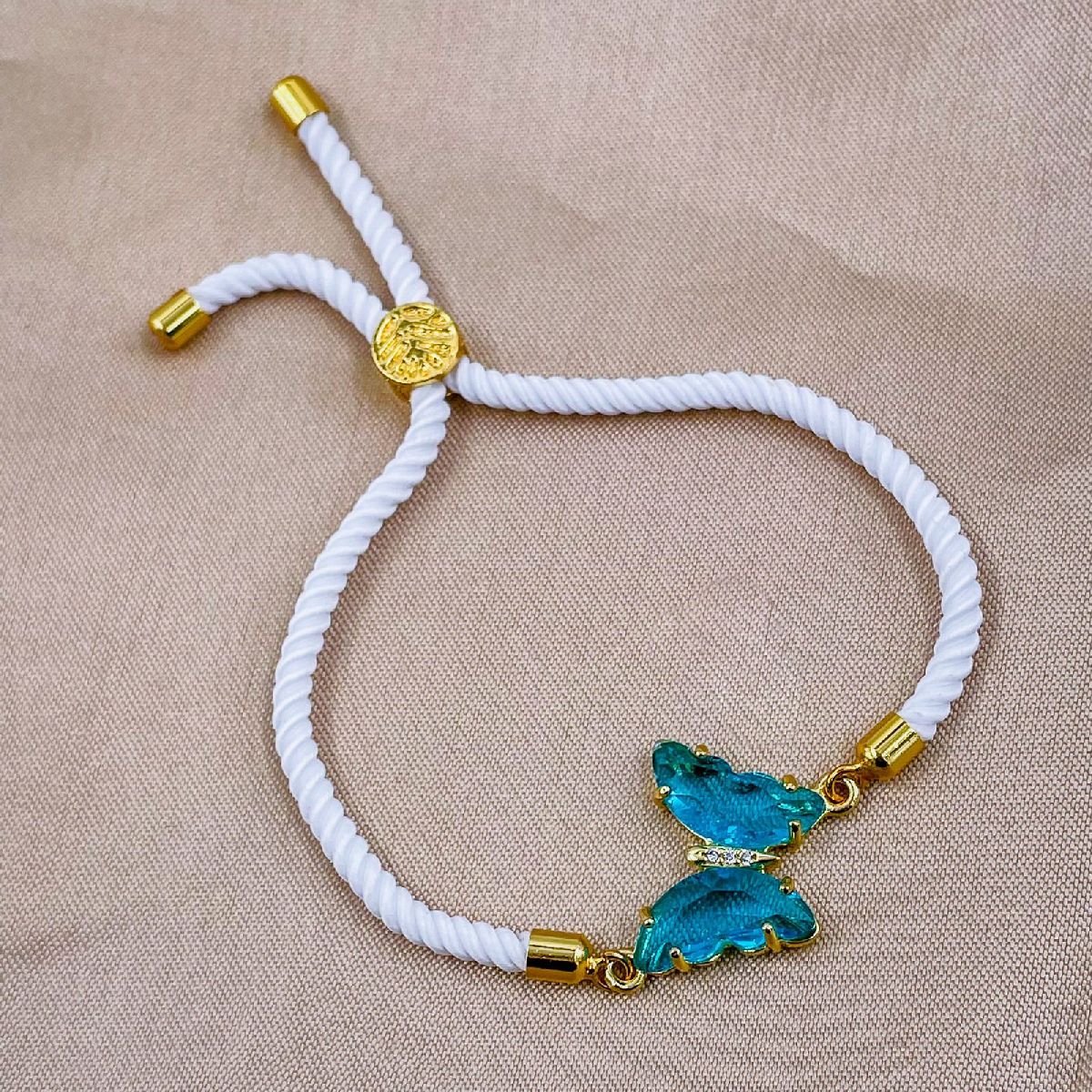 Butterfly Turkish Green White Crystal Thread Slider Bracelet Bulk