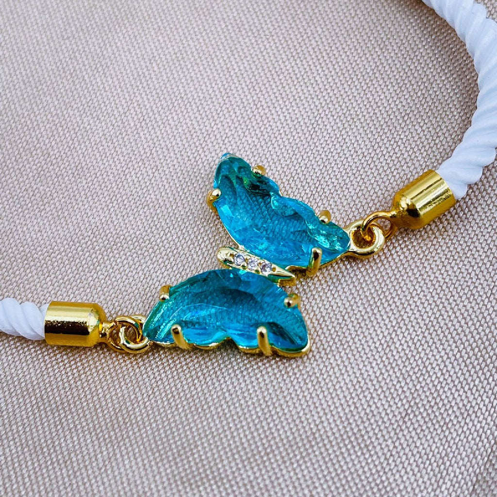 Butterfly Turkish Green White Crystal Thread Slider Bracelet Bulk