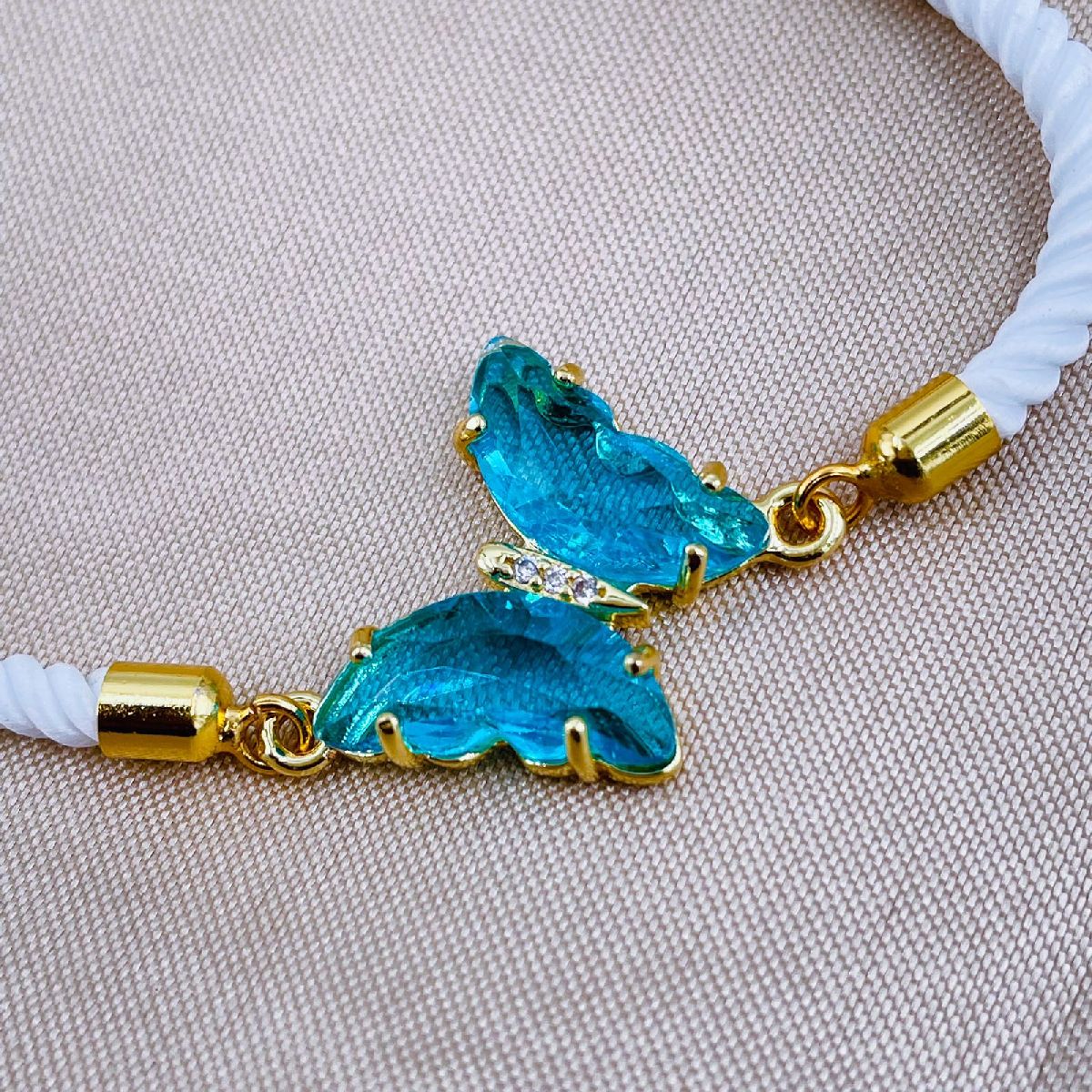 Butterfly Turkish Green White Crystal Thread Slider Bracelet Bulk