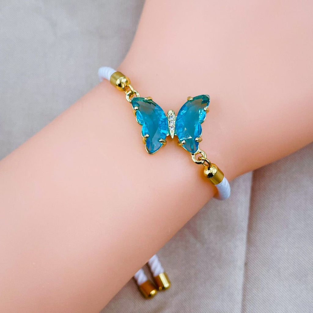 Butterfly Turkish Green White Crystal Thread Slider Bracelet Bulk
