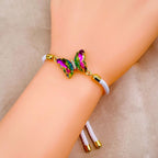 Butterfly Copper Multicolour White Crystal Thread Slider Bracelet Bulk