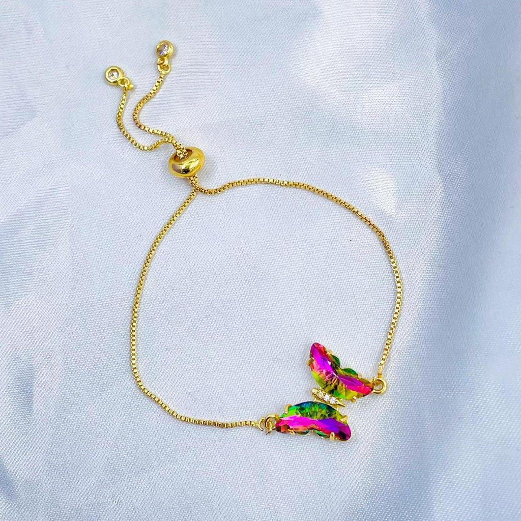 Copper Crystal Multicolour Butterfly Adjustable Slider Bracelet Bulk