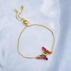 Copper Crystal Multicolour Butterfly Adjustable Slider Bracelet Bulk