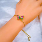 Copper Crystal Multicolour Butterfly Adjustable Slider Bracelet Bulk