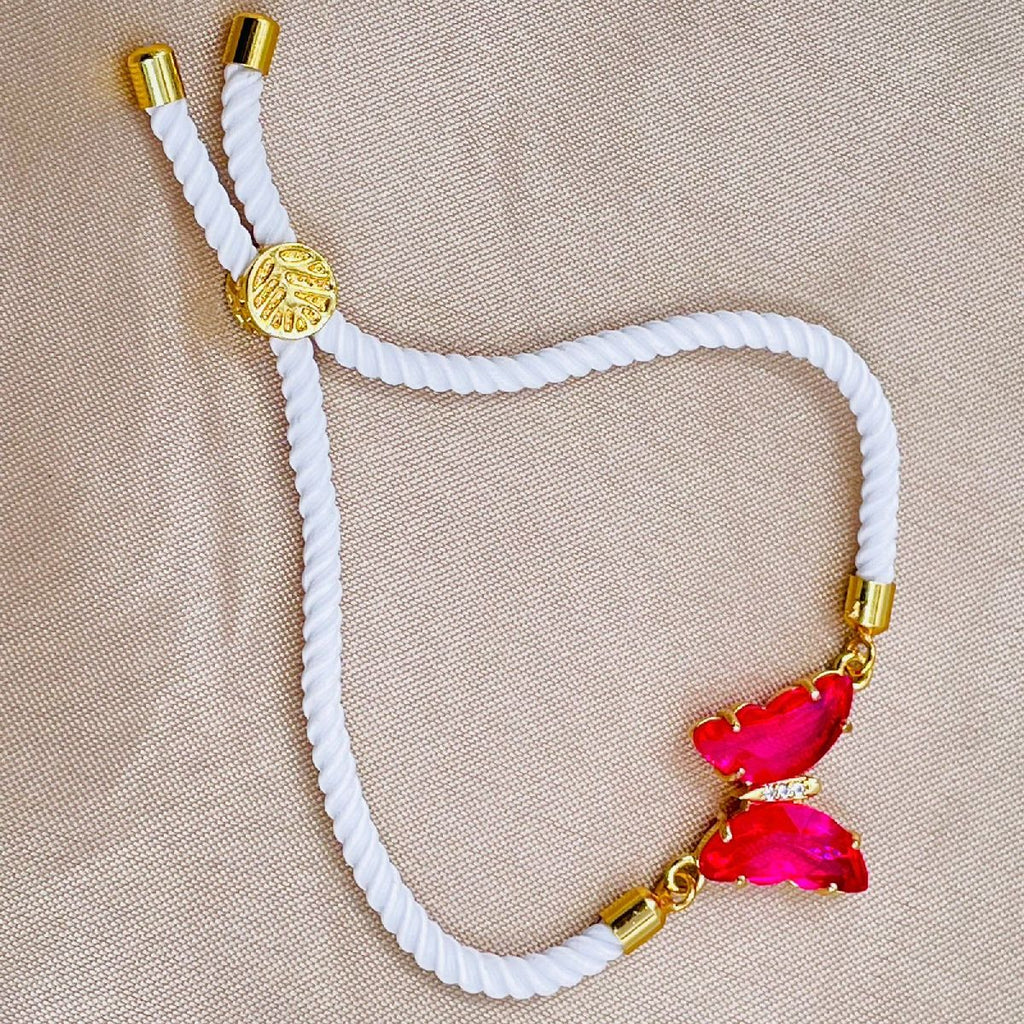 Butterfly Copper Rani Pink White Crystal Thread Slider Bracelet Bulk