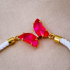 Butterfly Copper Rani Pink White Crystal Thread Slider Bracelet Bulk