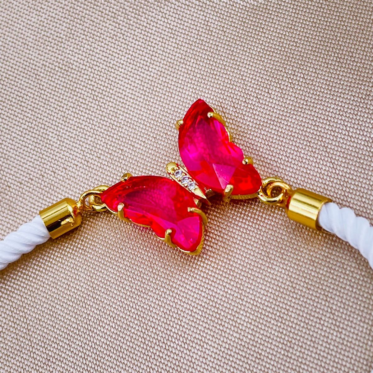 Butterfly Copper Rani Pink White Crystal Thread Slider Bracelet Bulk