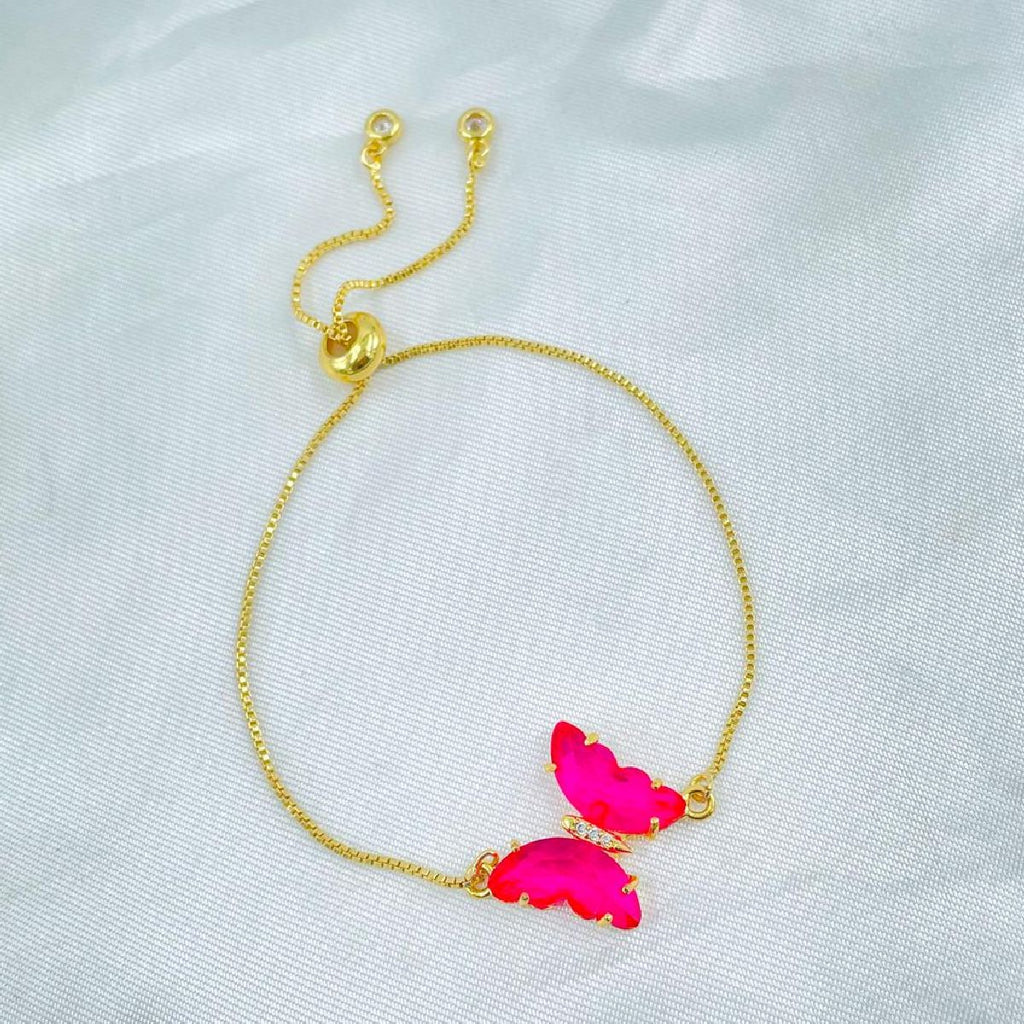 Copper Crystal Gold Pink Butterfly Adjustable Slider Bracelet Bulk