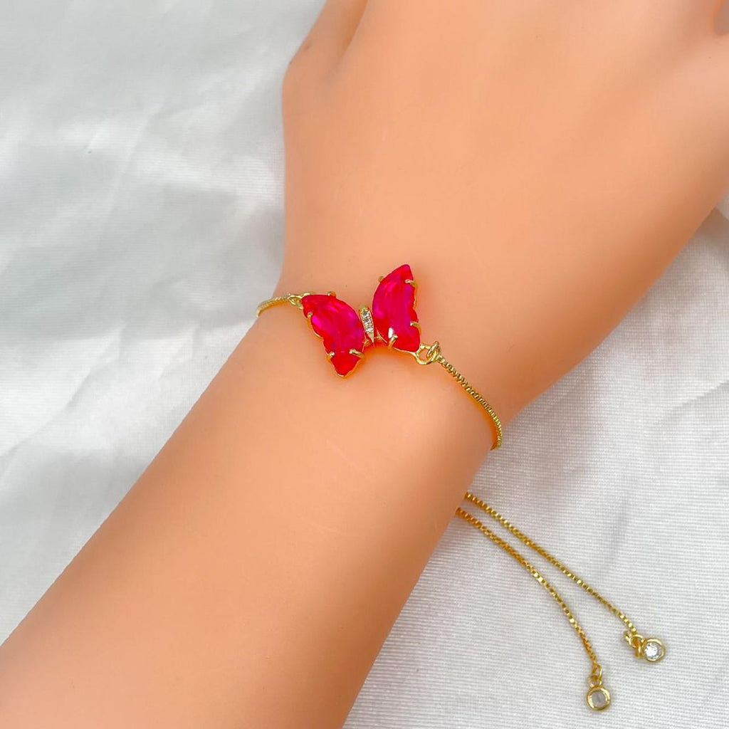 Copper Crystal Gold Pink Butterfly Adjustable Slider Bracelet Bulk