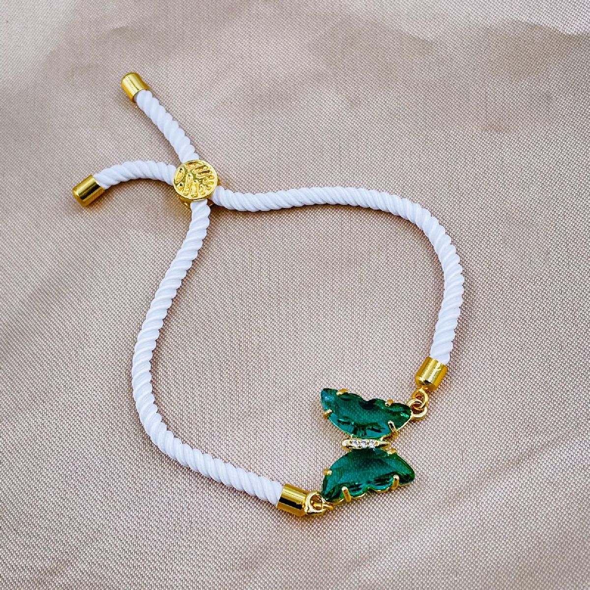 Butterfly Copper Green White Crystal Thread Slider Bracelet Women Main image