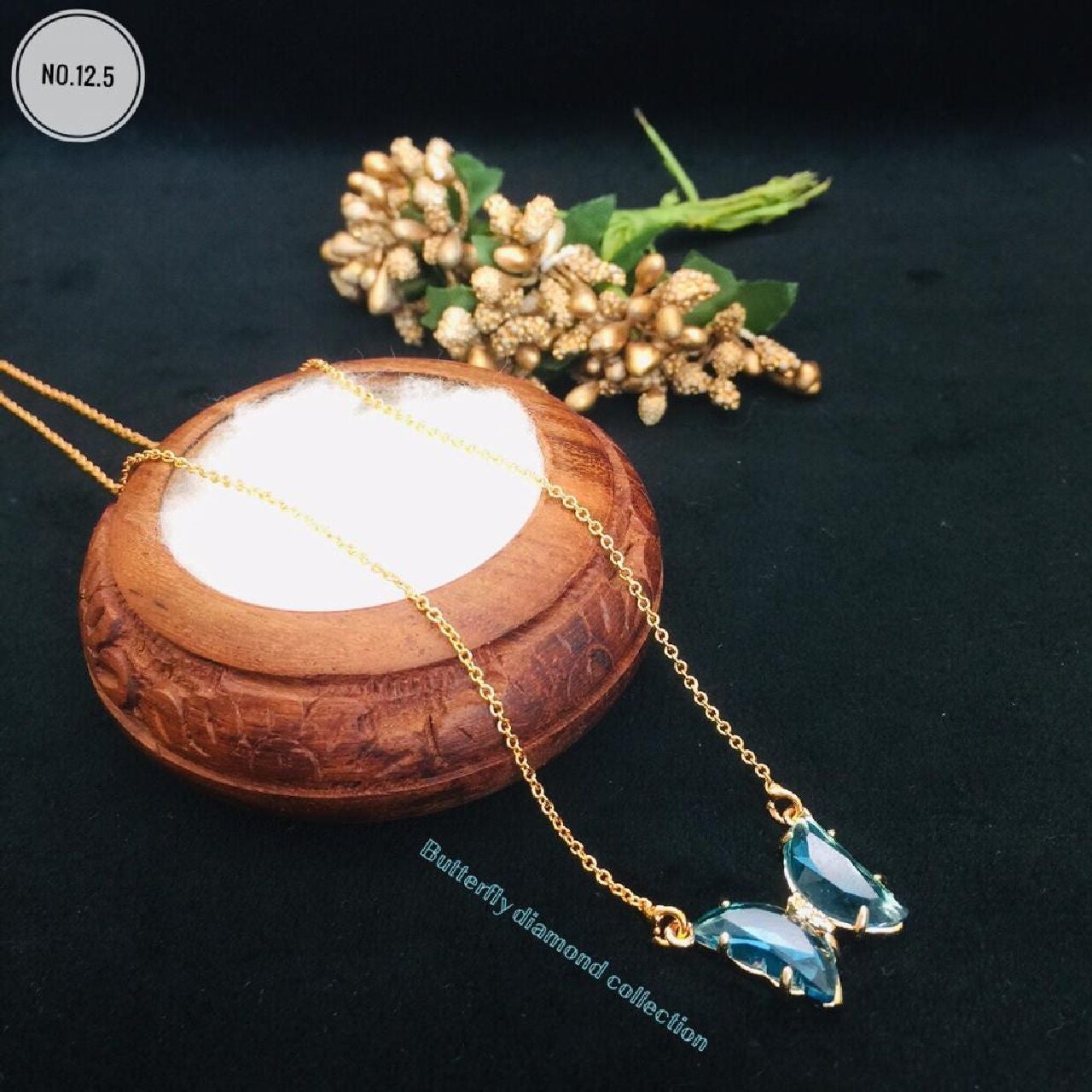 Copper Crystal Blue Gold Butterfly Necklace Pendant Chain Women Bulk