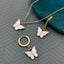 Butterfly Brass Gold White Enamel Pendant Chain Earring Set Women Bulk