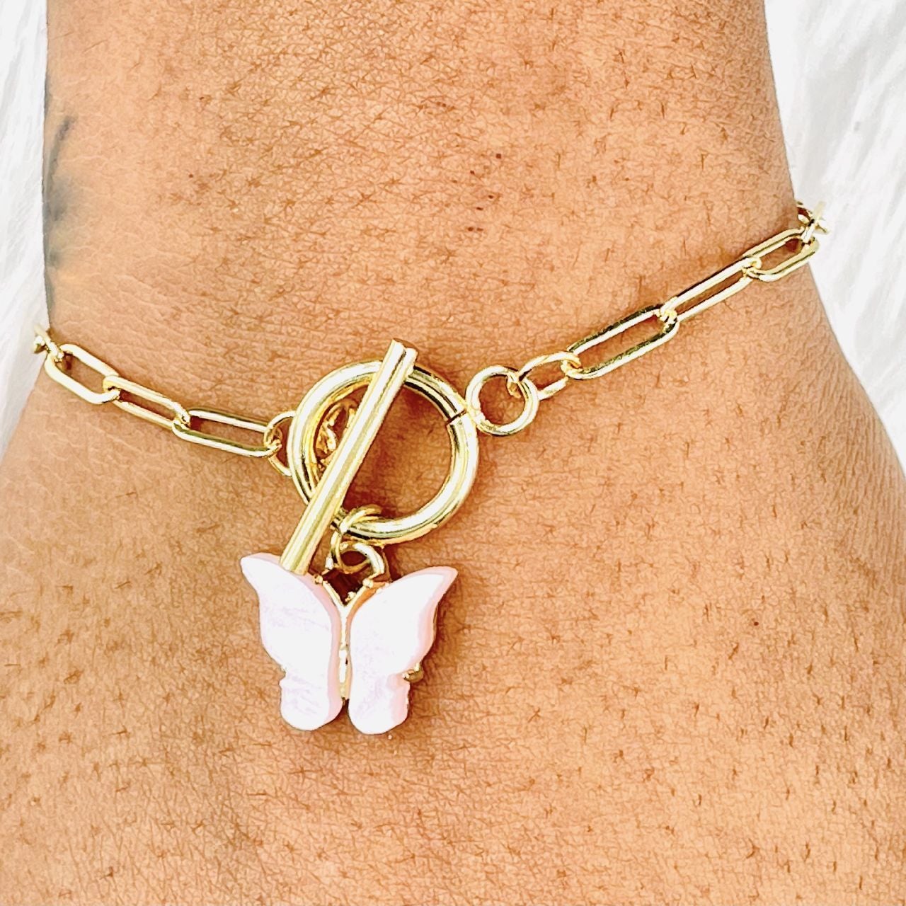 Copper Pink Gold Butterfly Charms Chain Link Bracelet Women Girls Bulk Main image