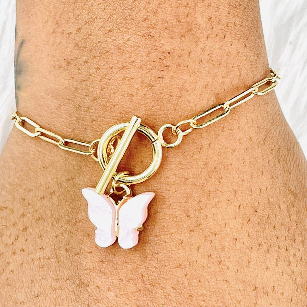 Copper Pink Gold Butterfly Charms Chain Link Bracelet Women Girls Bulk