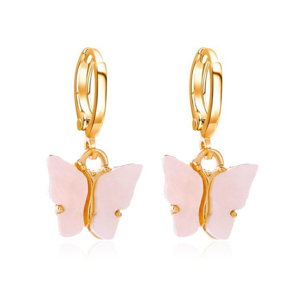 Copper Butterfly Gold Light Pink Hoop Stud Earring Pair For Women