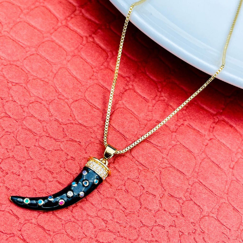 Copper CZ Black Gold Tooth Tusk Necklace Pendant Chain Girls Bulk