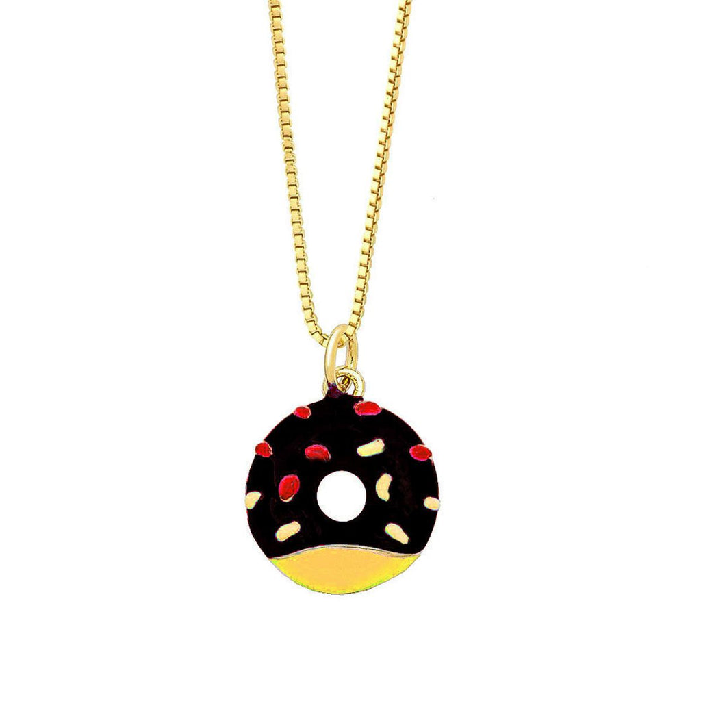 Enamel Black Yellow Gold Donut Necklace Pendant Chain Girls Bulk