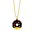 Enamel Black Yellow Gold Donut Necklace Pendant Chain Girls Bulk