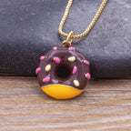 Enamel Black Yellow Gold Donut Necklace Pendant Chain Girls Bulk
