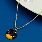 Enamel Black Yellow Gold Donut Necklace Pendant Chain Girls Bulk