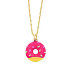 Copper Enamel Pink Yellow Gold Donut Necklace Pendant Chain Girls Bulk