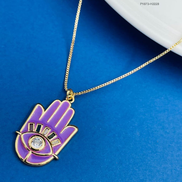 Enamel CZ Purple Gold Evil Eye Necklace Pendant Chain Girls Bulk Main image
