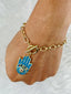 Copper CZ Enamel Blue Black Gold Hamsa Charms Bracelet Girls Bulk